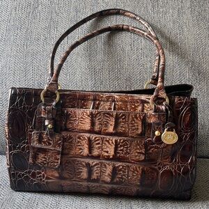 BRAHMIN Brown Croc Embossed Leather Satchel Bag